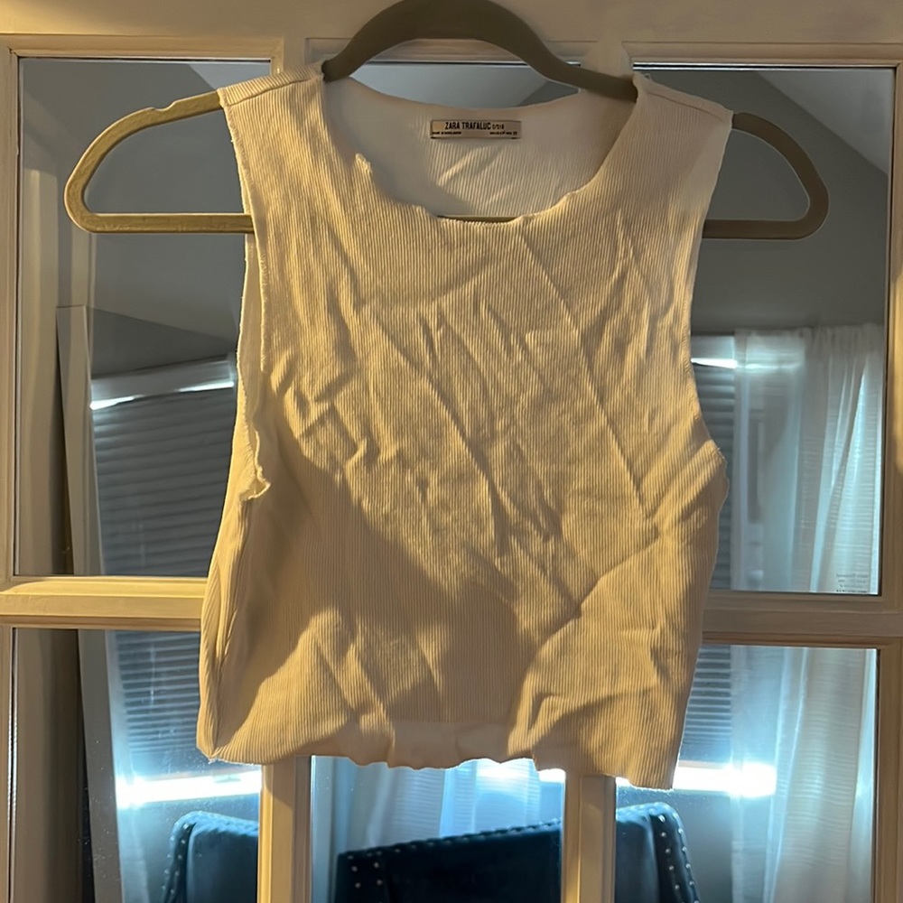 High neck raw edge crop top